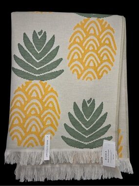 Bianca Pineapple Cotton Beach Towel Yellow Green Jacquard Weave Made in Portugal